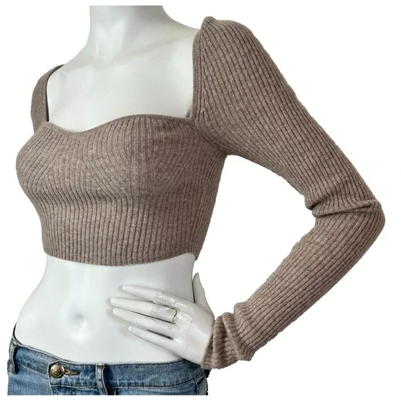 Reformation Aries Cashmere Sweater Women Size Small Oatmeal Cropped Tie Back L/S - Picture 7 of 10